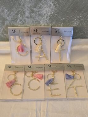 7 Modern Expression Keychain With Tassels Monogram A, C, E, K, T.  New